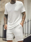 Men's Summer Ribbed 2 Piece Drop Shoulder Short Sleeve Casual Outfit
