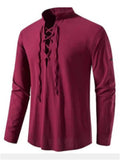 Men's Long Sleeve Lace Up Front Stand Collar Medieval Style Shirt‌s