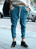 Trendy Contrast Color Drawstring Knitted Casual Pants for Men