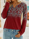 Ethnic Style Small V-Neck Long Sleeve Shirt for Women