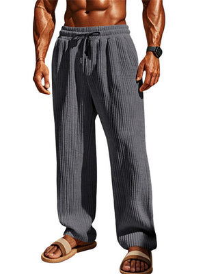Men's Casual Solid Color Stripe Mid Rise Drawstring Pants