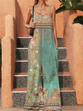 Ethnic Style Floral Printed Female Vintage Jumpsuits