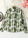 Women's Retro Casual Green Contrast Color Print Long Sleeve Blouses