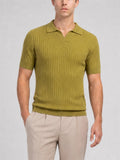 Mens Slim Fit Short Sleeve Ribbed Knit Polo Shirts