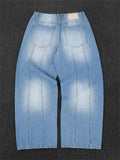 Mens Stylish Baggy Y2K Wide Leg Panelled Light Wash Streetwear Jeans