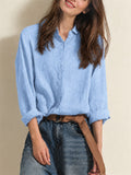 Women Casual Cotton Linen Button Down Long Sleeve Collared Shirt