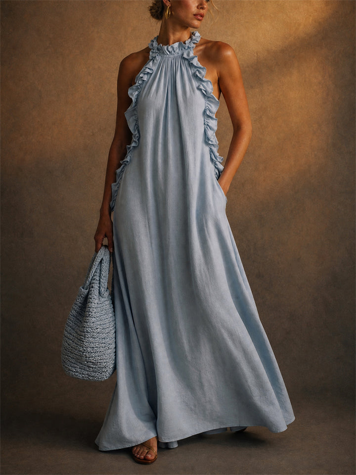Women Summer Elegant  Ruffle Halter Maxi Gown Dress
