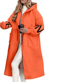 ‌Womens Oversized Fleece Letters Crochet Hooded Coat with Pockets‌