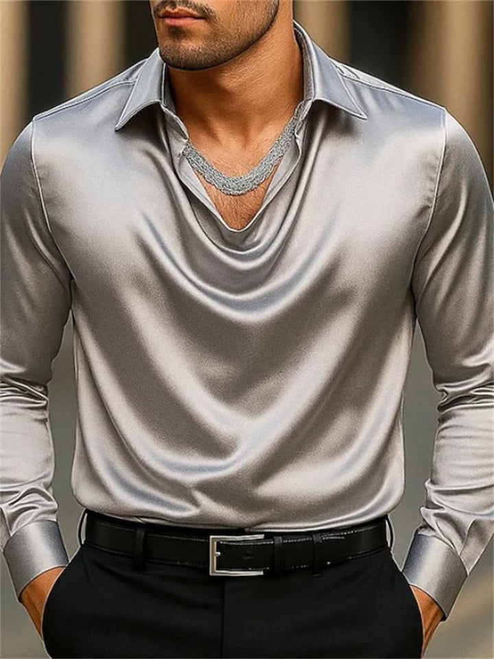 Men's Long Sleeved Cowl Collar Sexy Satin Shirts