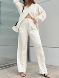 Comfy Long Sleeve Leopard Print Shirt and Wide Leg Pant Set For Women