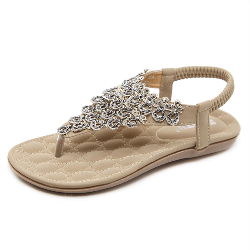Bohemian Style Shiny Rhinestone Soft Sole Sandals for Women