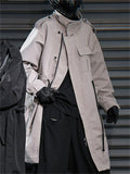 Male's Casual Autumn Solid Color Single-breasted Tie Waist Trench Coat