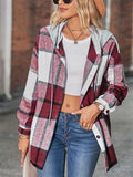 Women's Loose Plaid Long Sleeve Button Up Hooded Coat