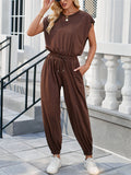 Women's Summer Casual Solid Color Round Neck Sleeveless Jumpsuits