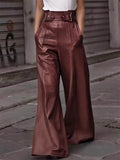 Women's Casual Fashion PU Leather High Rise Flared Pants