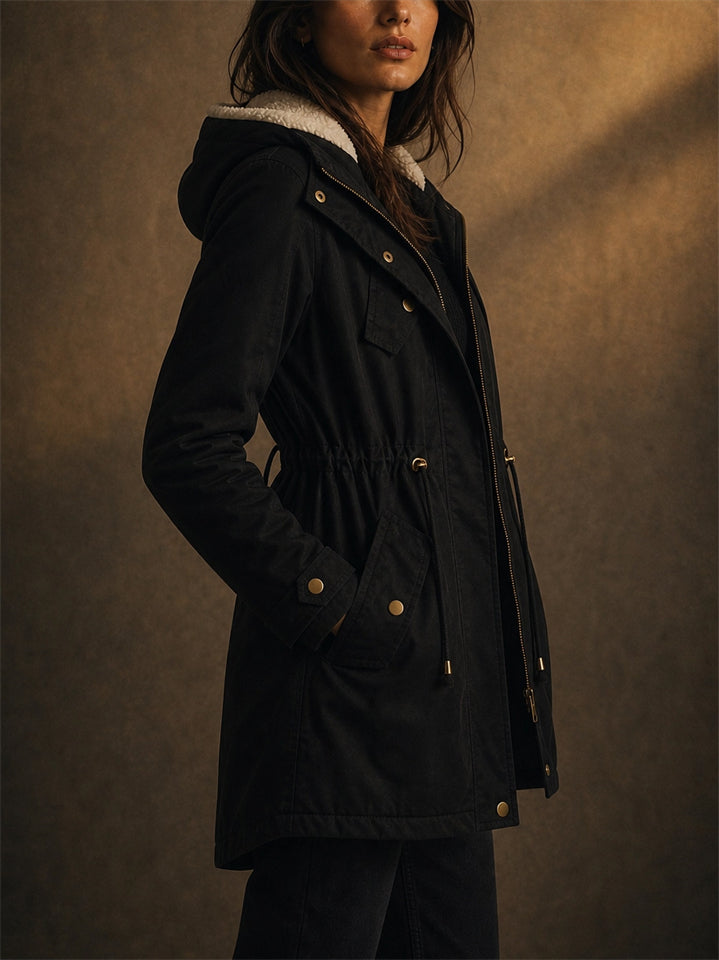 Women Winter Lined Drawstring Parka Hooded Jackets
