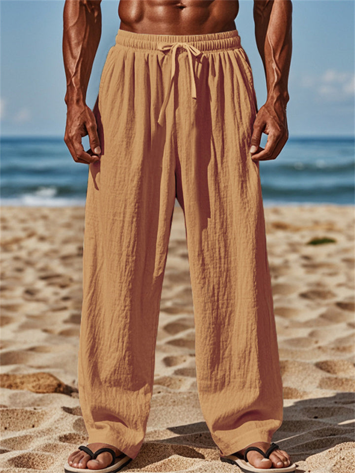 Comfy Men's Linen Solid Color Drawstring Pants
