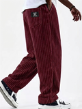 Men Retro Baggy Loose Fit Casual Elastic Waist Corduroy Pants