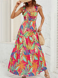 Female Holiday Floral Leaf Print Sleeveless Pleated Dress