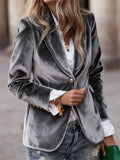A‌utumn Single Breasted Lapel Velvet Blazer for Women with Button Details