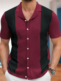 Men's  Summer Cool Contrast Color Button Up Knitted Polo Shirts