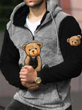 Men's Autumn Pullover Fleece Bear Print Hoodie with Kangaroo Pockets