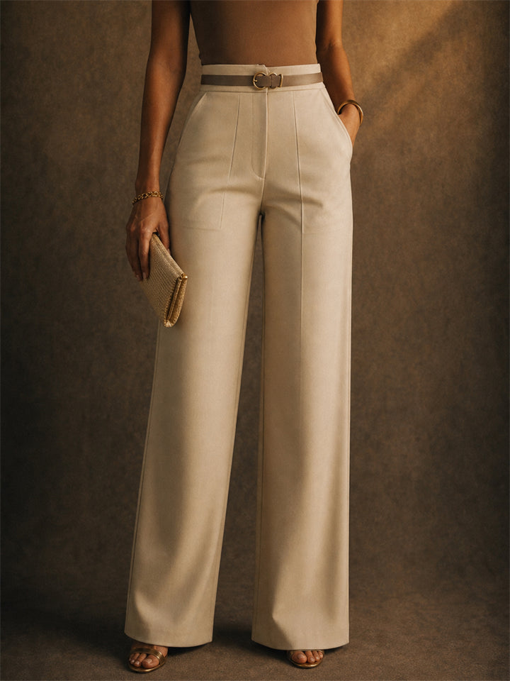 Women Wide Leg Pants High Waist Office Trousers with Pockets