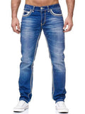 Men Slim Fit Washed Denim Jeans with White Contrast Stitch