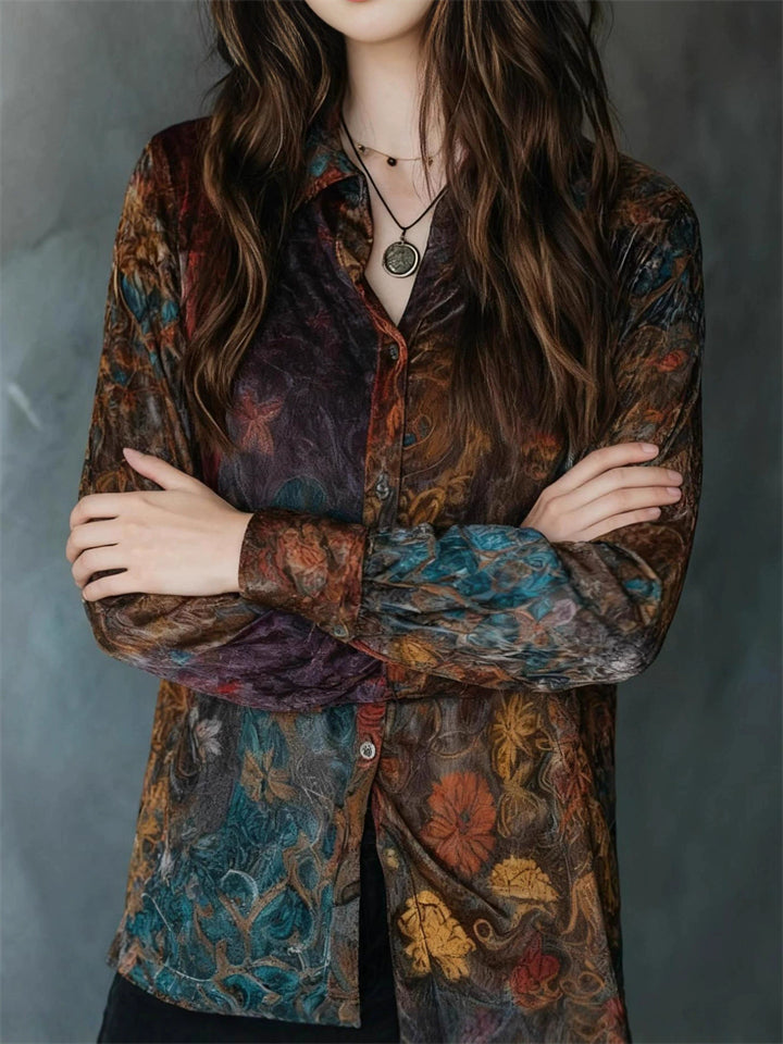‌Vintage Floral Print Boho Button Up Blouse for Women‌