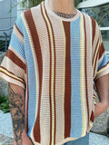 Male's Summer Contrast Color Striped Round Neck Knitted Shirts