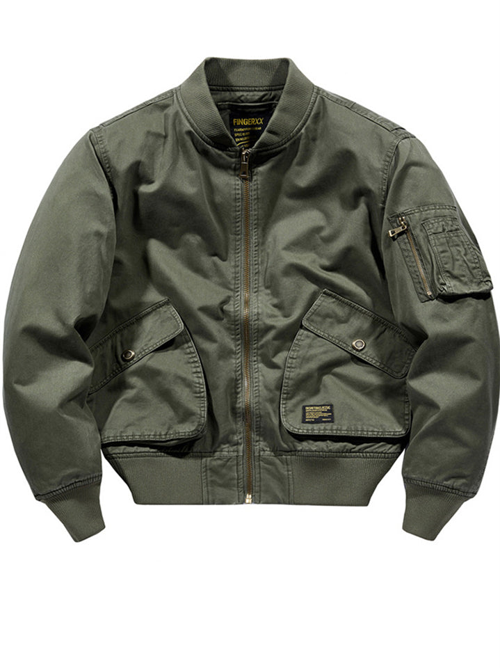 Men's Solid Color Long Sleeve Loose Bomber Jacket Coat