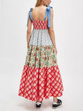 Women's Summer French Style Print Patchwork Strap Dress