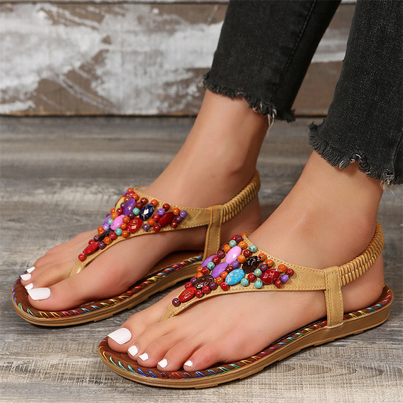 Women's Colorful Bead Flat Retro Beach Sandals