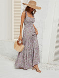 Ladies Vacation Sleeveless Multi Layered Printed Dresses