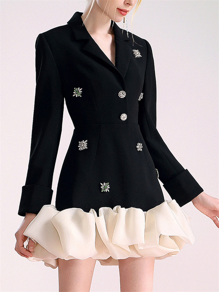 Women's V-neck Long Sleeve Organza Patchwork Suit Dress