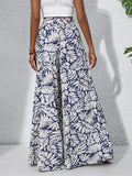 Women's Holiday Style Leaves Printed Chiffon High Waist Wide Leg Pants
