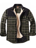 ‌Men's Warm Winter Casual‌ Thick Plaid Patchwork Fleece Lined Shirt Jackets