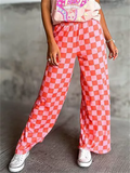 Women's Casual Checkerboard Plaid High Rise Wide Leg Pants