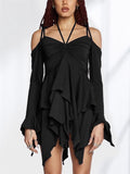 Irregular Hem Hollow Shoulder Long Sleeve Gothic Mini Dress for Women