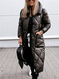 Women's Solid Color Lapel Long-sleeved Zipper Quilted Padded Coats