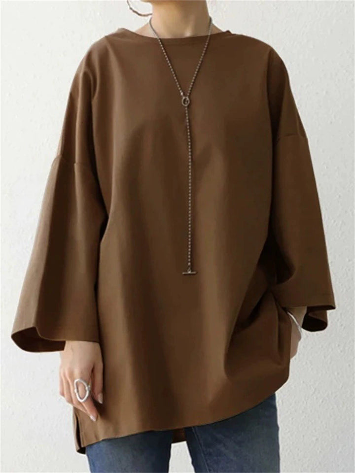 Women Oversized Loose Batwing Sleeve T Shirt Solid Color Comfy Top