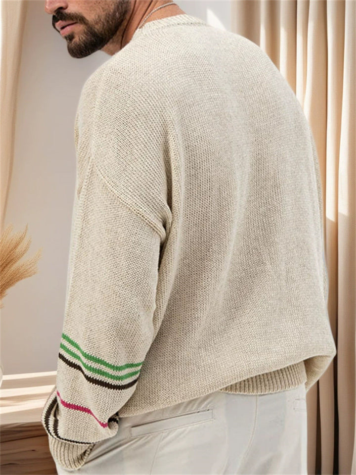 Men's Autumn Contrast Color Striped Round Neck Long Sleeve Sweaters