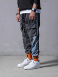 Male Letters Patchwork Elastic Drawstring Jeans