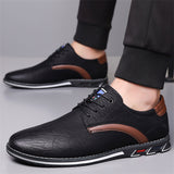 Men's Trendy Faux Leather Contrast Color Lace Up Flats Shoes