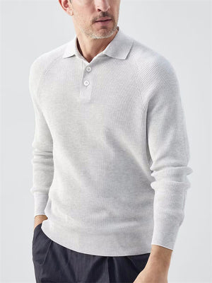 Men's Daily Wear Grey White Long Sleeve Lapel Sweater