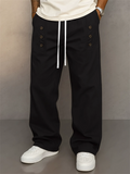 ‌Men's Casual Drawstring Loose-Fit Cargo Trousers with Bottons Decor