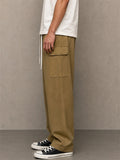 Mens American Style Drawstring Multi Pocket Wide Leg Cargo Pants