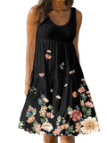 Female Summer Sleeveless Pleated Floral Printed Dress