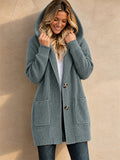 Women Hooded Knit Cardigan Long Sleeve Button Down Pockets Sweater