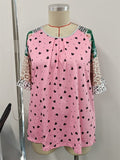 Women's Summer Tiny Heart Print Patchwork Short Sleeve Shirts